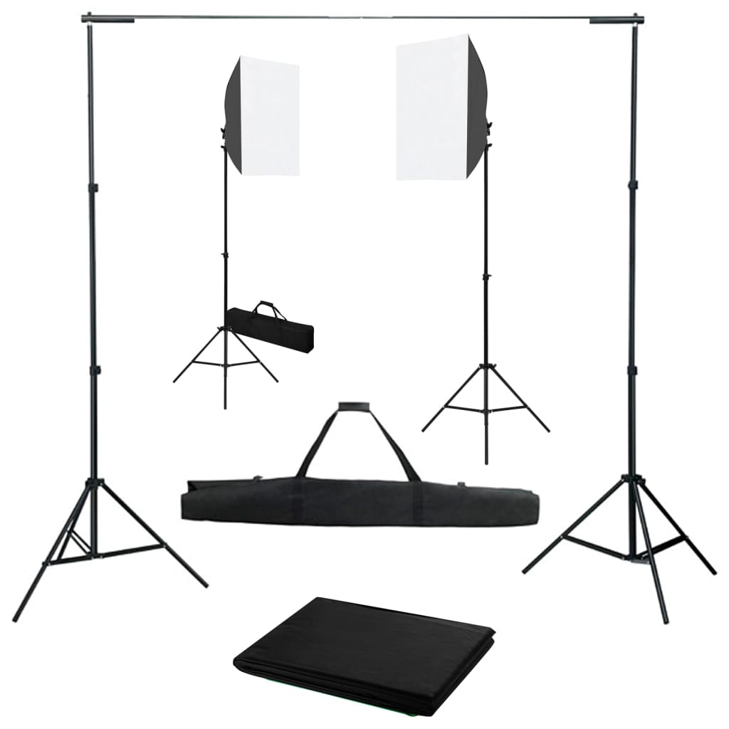 Fotostudiosett med softbokslys og bakgrunn