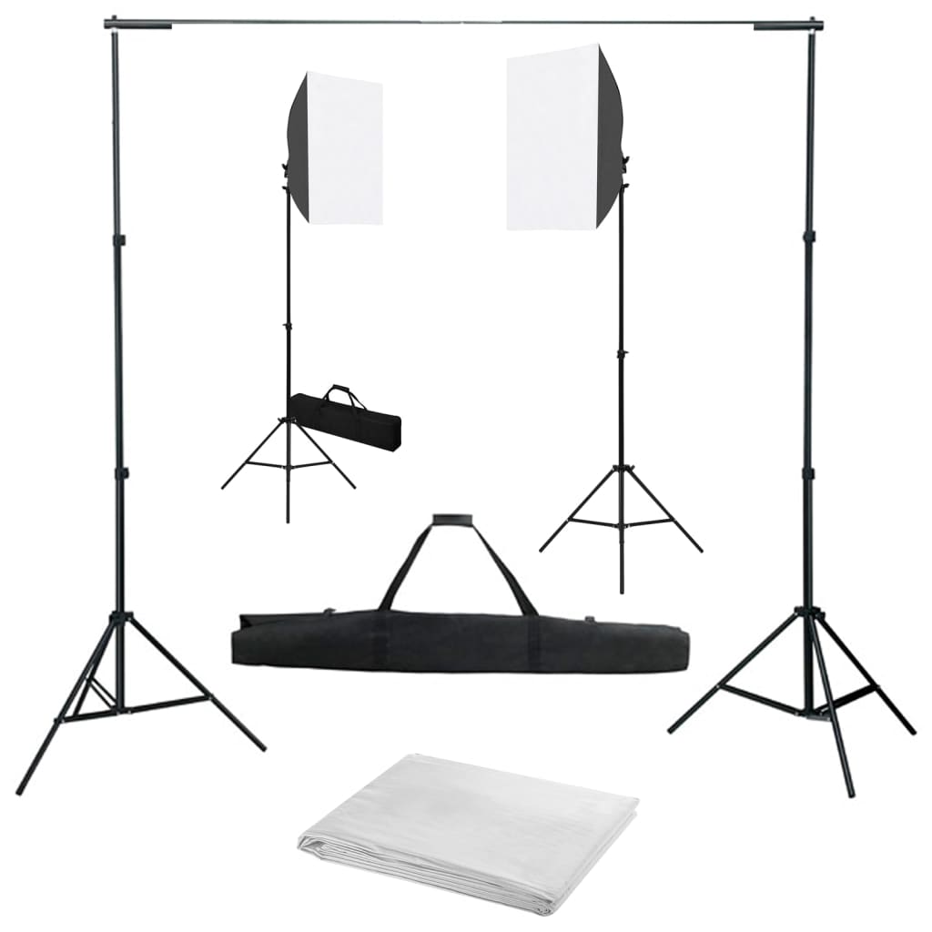 Fotostudiosett med softbokslys og bakgrunn