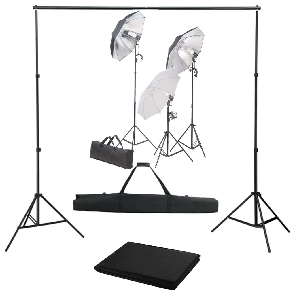 Fotostudiosett med lyssett og bakgrunn
