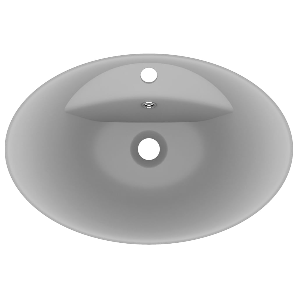 Luksuriøs servant med overløp oval lysegrå 58,5x39 cm keramisk
