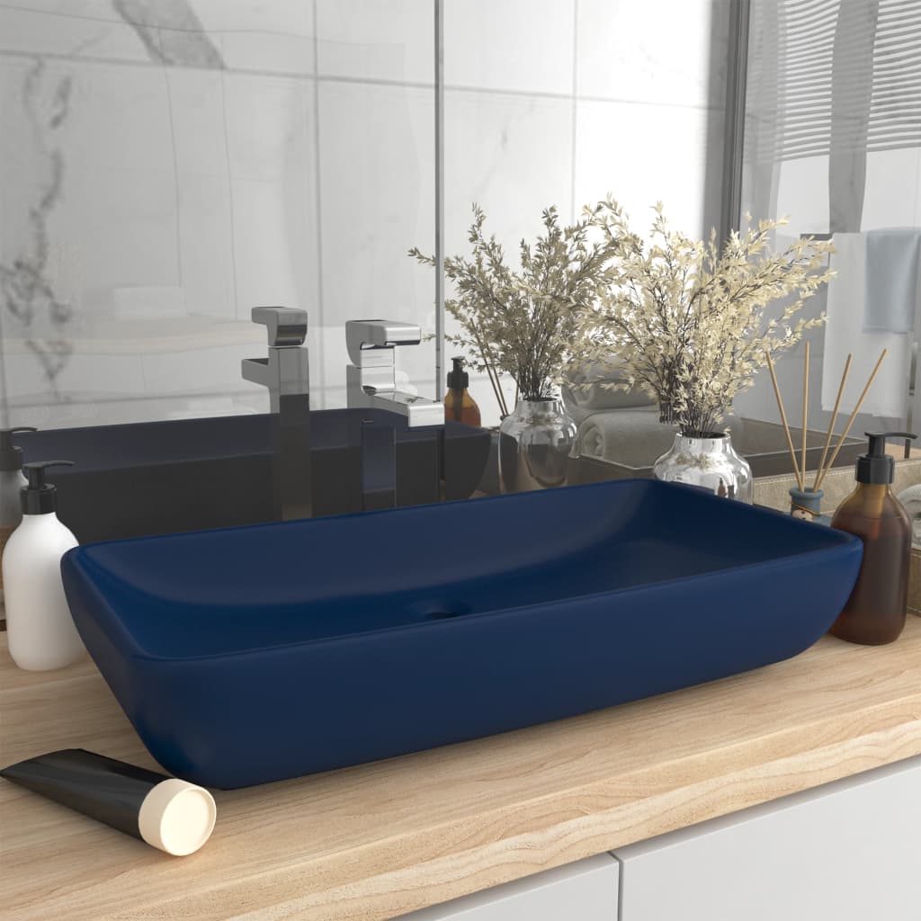 Luksuriøs servant rektangulær matt mørkeblå 71x38 cm keramikk