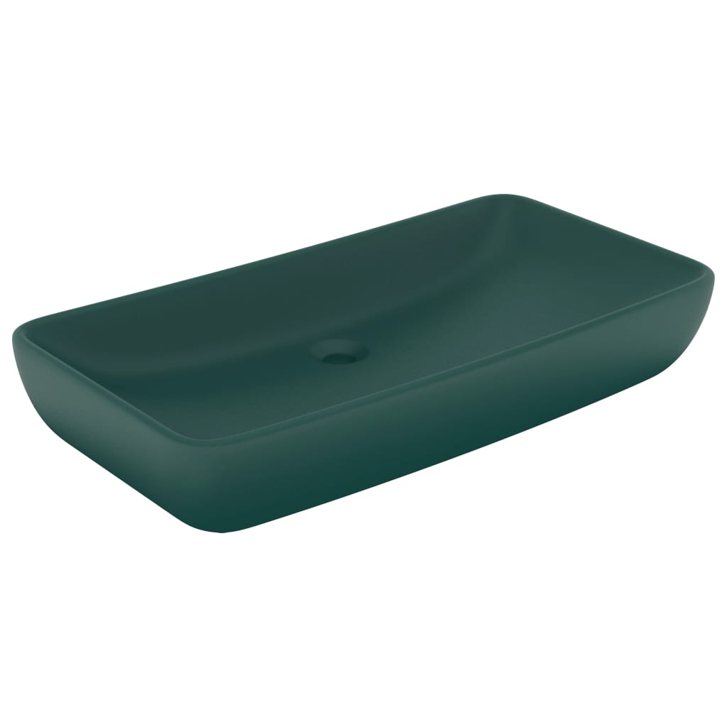 Luksuriøs servant rektangulær matt mørkegrønn 71x38 cm keramikk