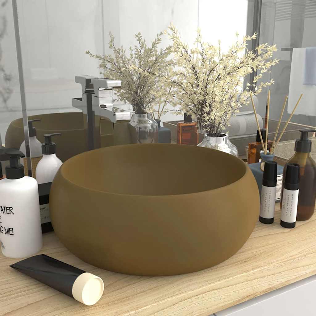 Luksuriøs servant rund matt kremhvit 40x15 cm keramisk
