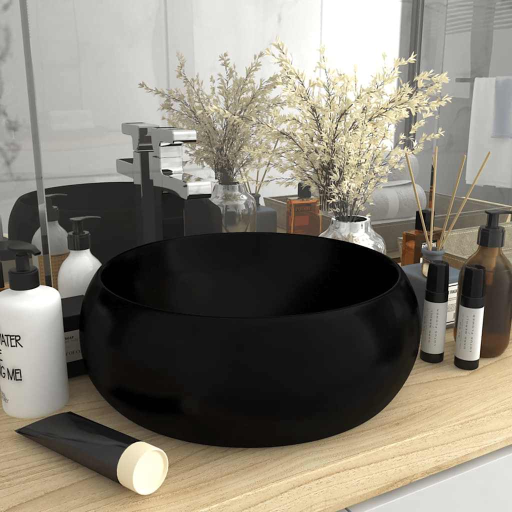 Luksuriøs servant rund matt svart 40x15 cm keramisk