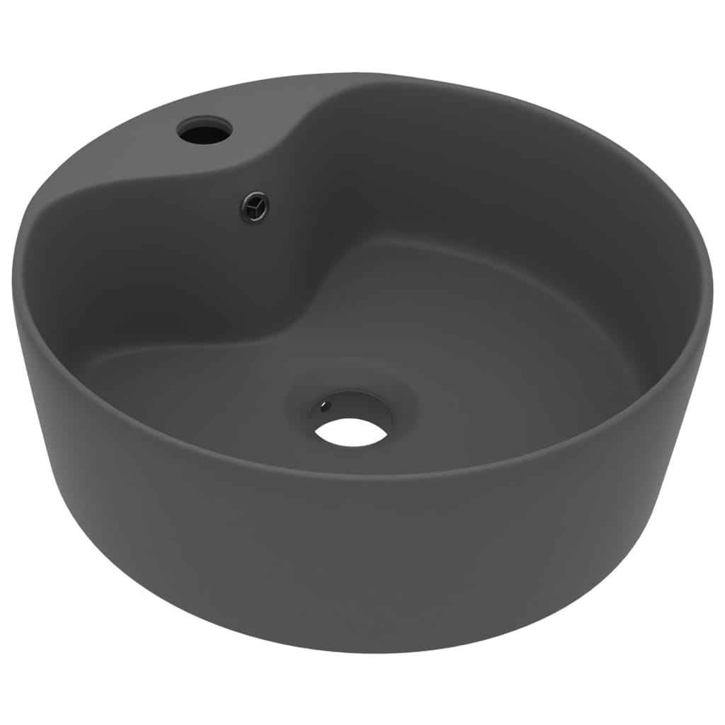 Luksuriøs servant med overløp matt mørkegrå 36x13 cm keramisk