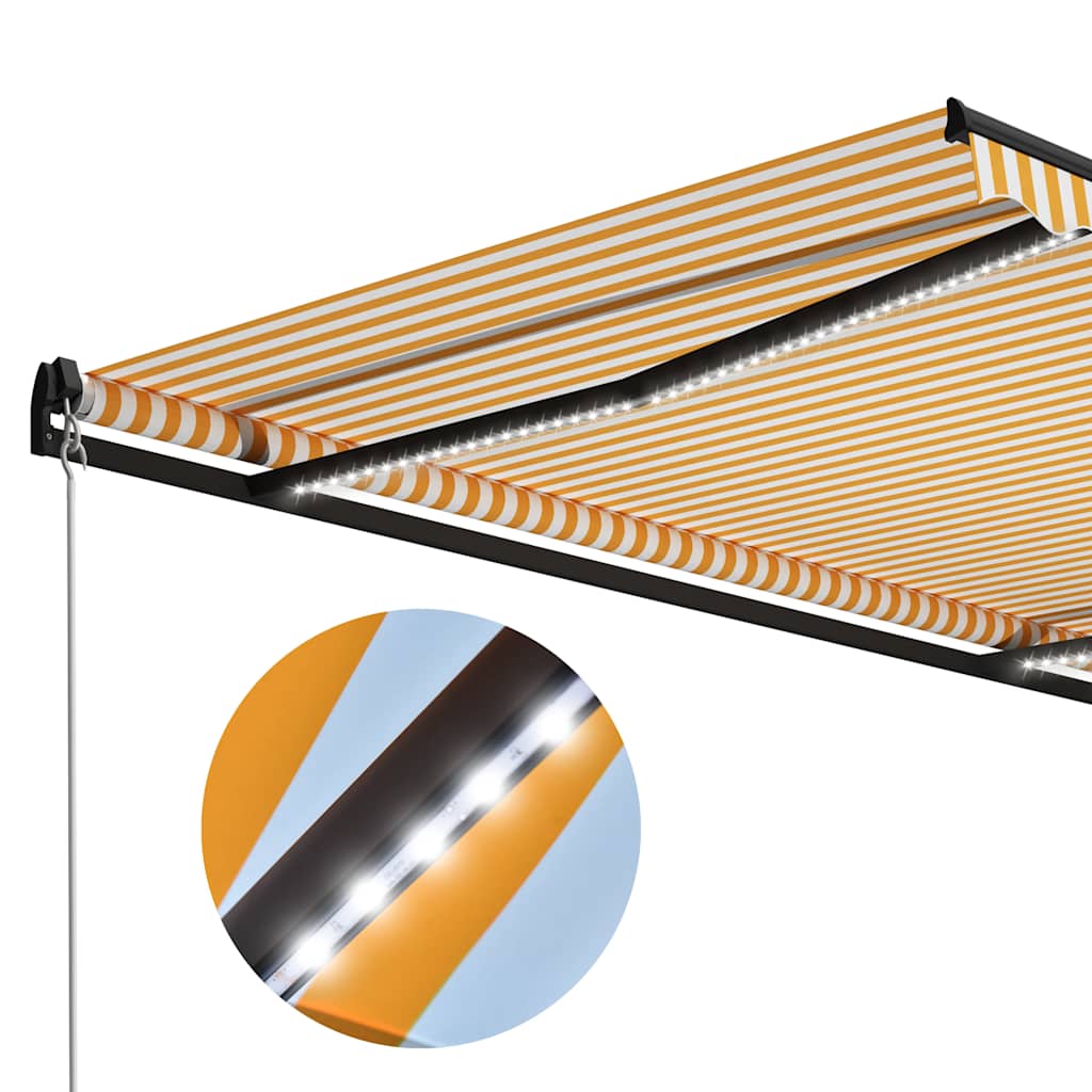 Manuell uttrekkbar markise med LED 300x250 cm gul og hvit vidaXL