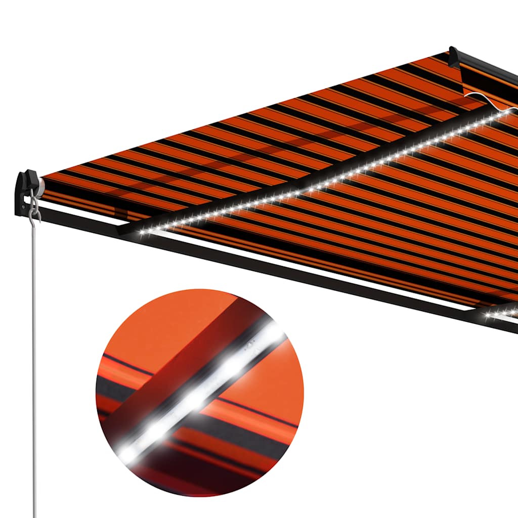 Manuell uttrekkbar markise med LED 350x250 cm oransje og brun