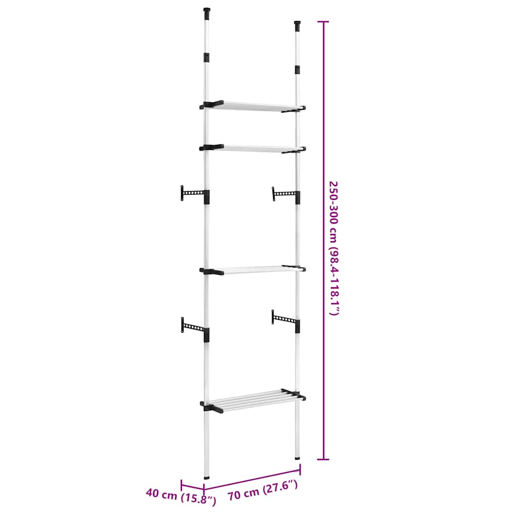Teleskopisk garderobesystem med hyller aluminium