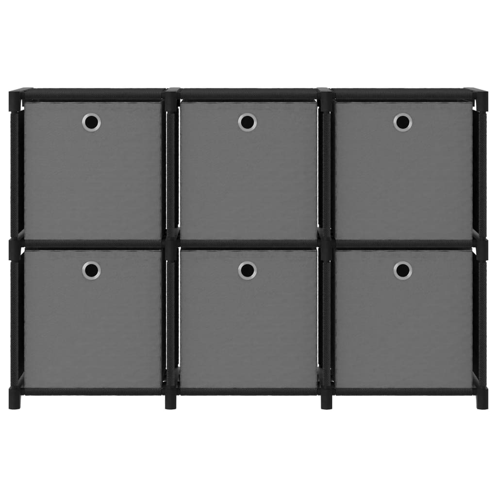 Displayhylle med 6 kuber og bokser svart 103x30x72,5 cm stoff
