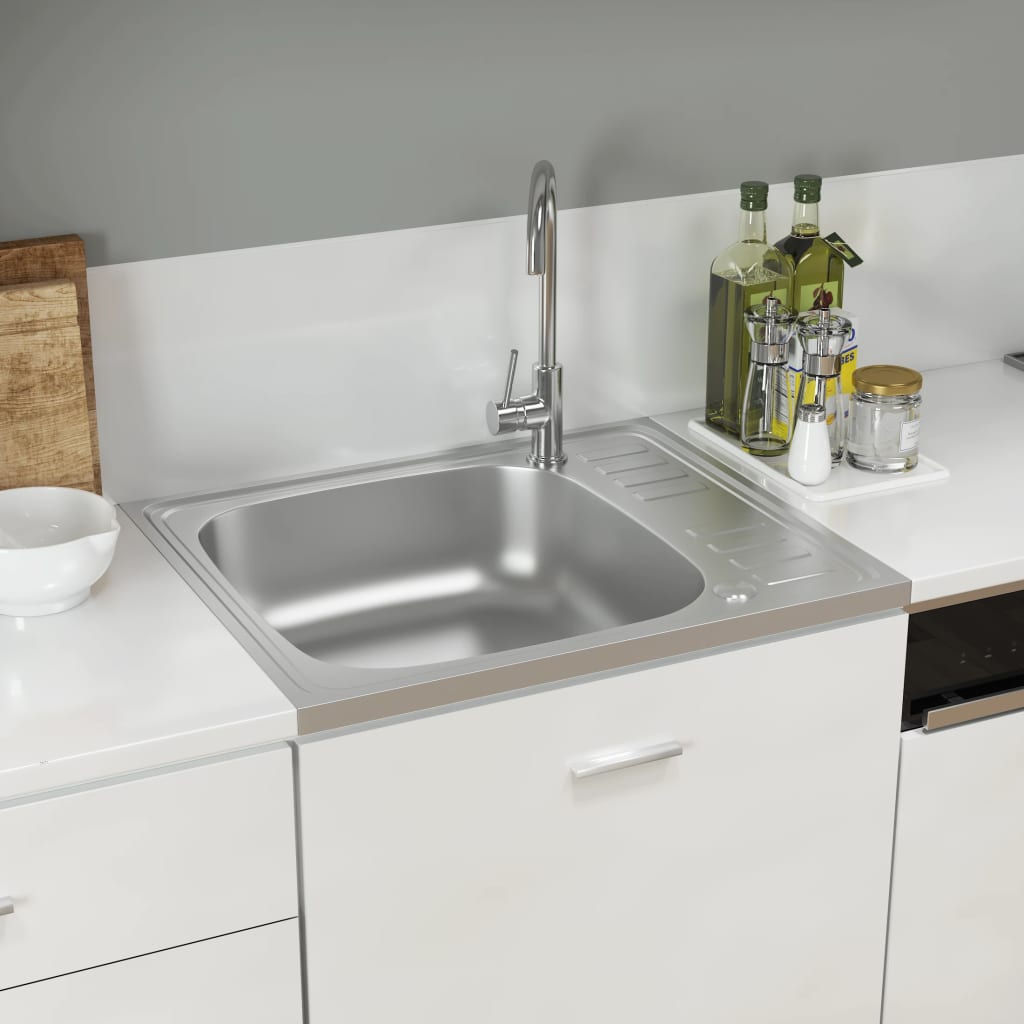 Kjøkkenvask med avløpssett sølv 600x500x155 mm rustfritt stål