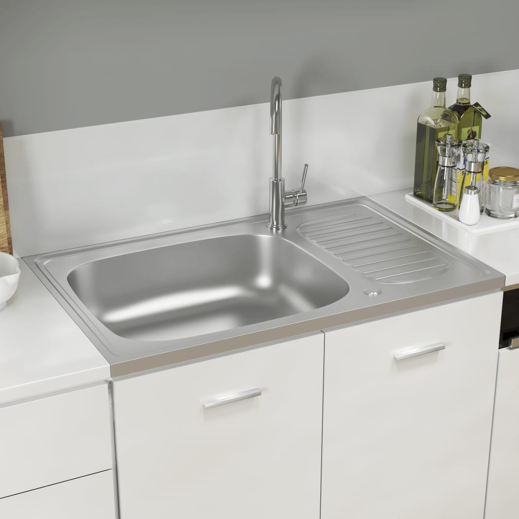 Kjøkkenvask med avløpssett sølv 800x500x155 mm rustfritt stål