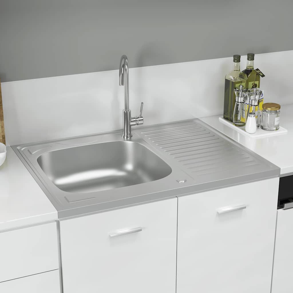 Kjøkkenvask med avløpssett sølv 800x600x155 mm rustfritt stål