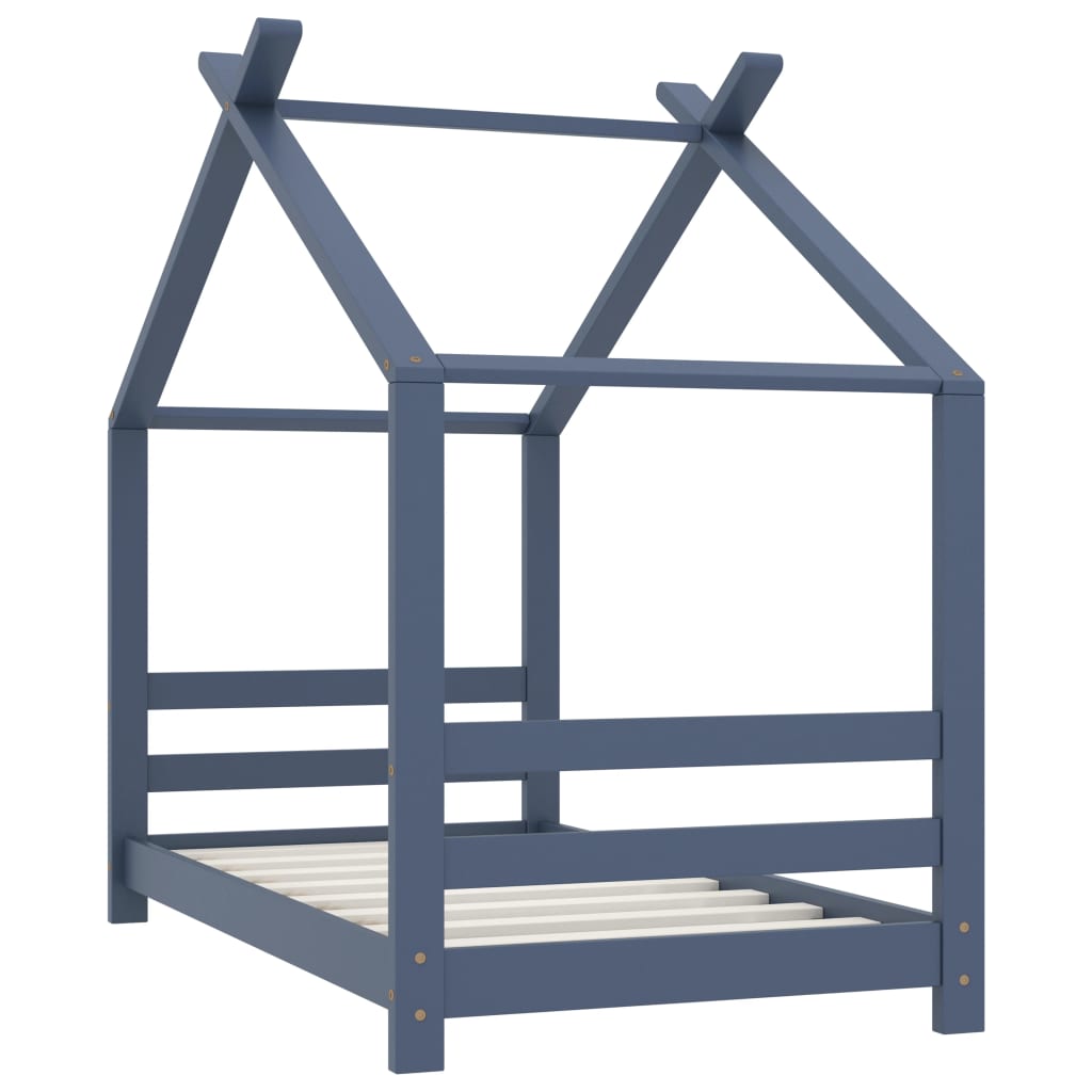 Sengeramme for barn heltre furu grå 70x140 cm