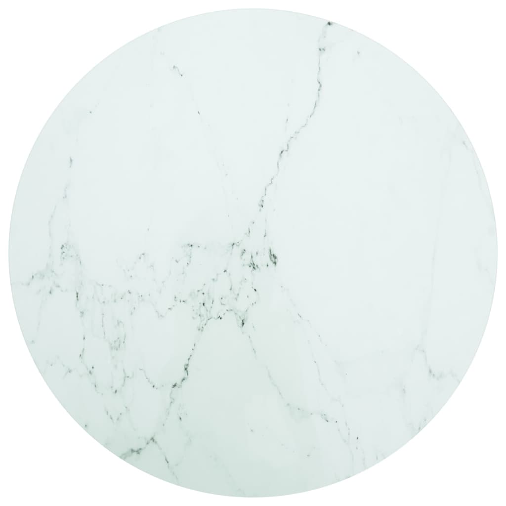 Bordplate hvit Ø80x1 cm herdet glass med marmor design