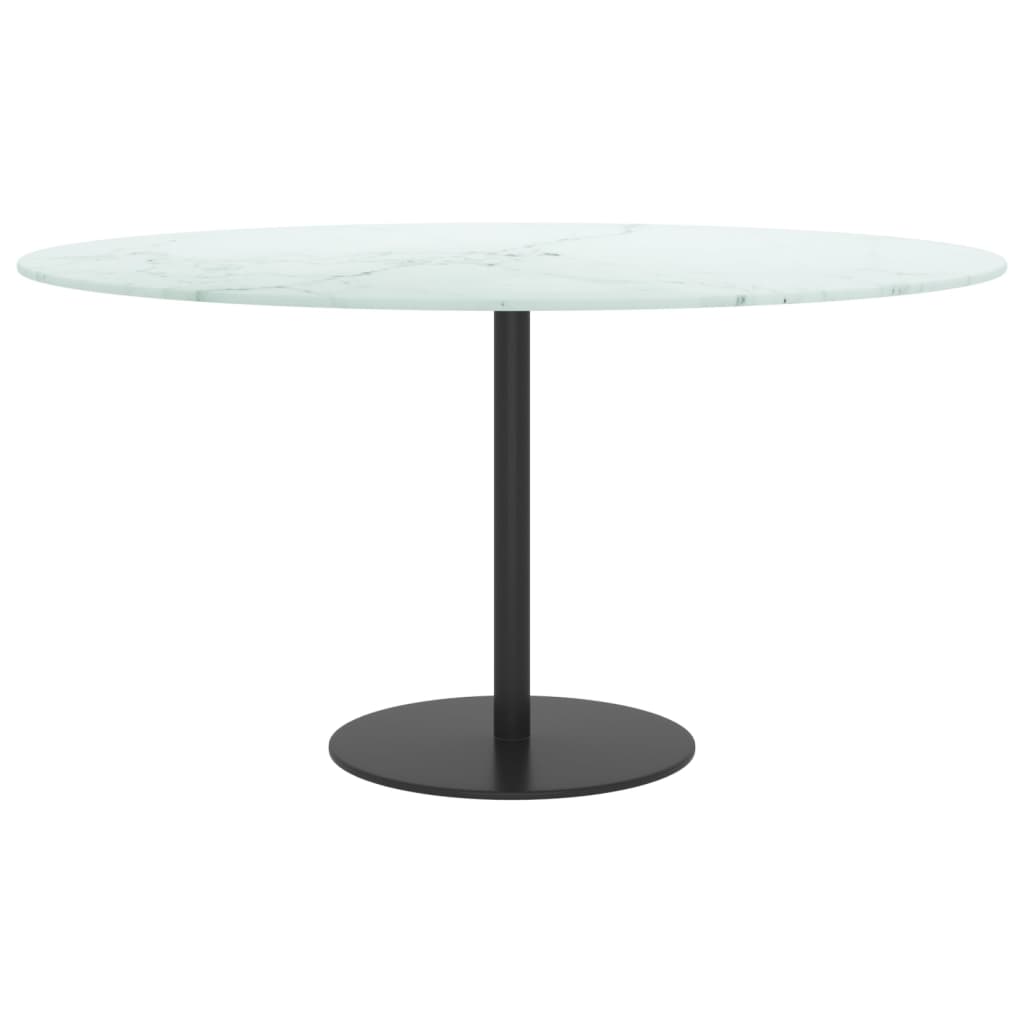 Bordplate hvit Ø80x1 cm herdet glass med marmor design