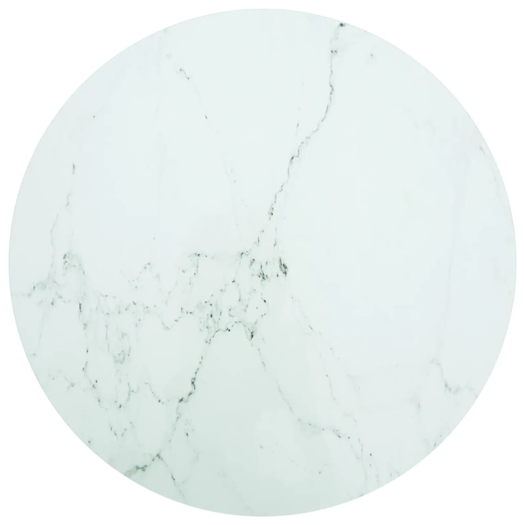 Bordplate hvit Ø90x1 cm herdet glass med marmor design