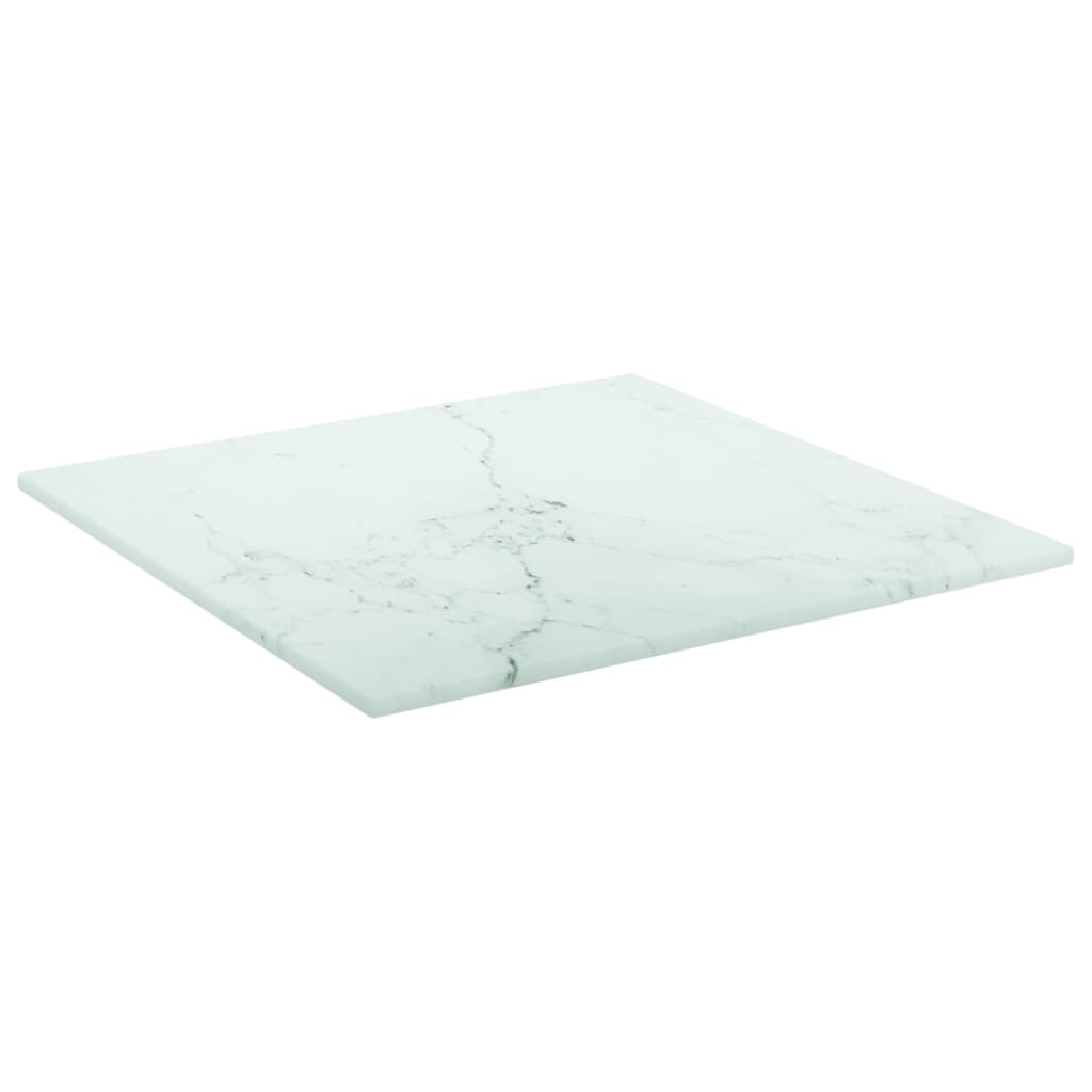 Bordplate hvit 30x30 cm 6 mm herdet glass med marmor design