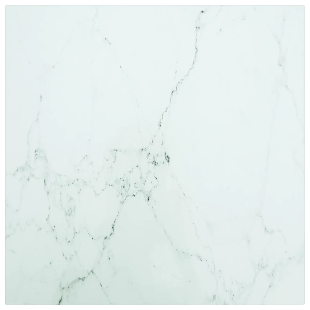 Bordplate hvit 40x40 cm 6 mm herdet glass med marmor design