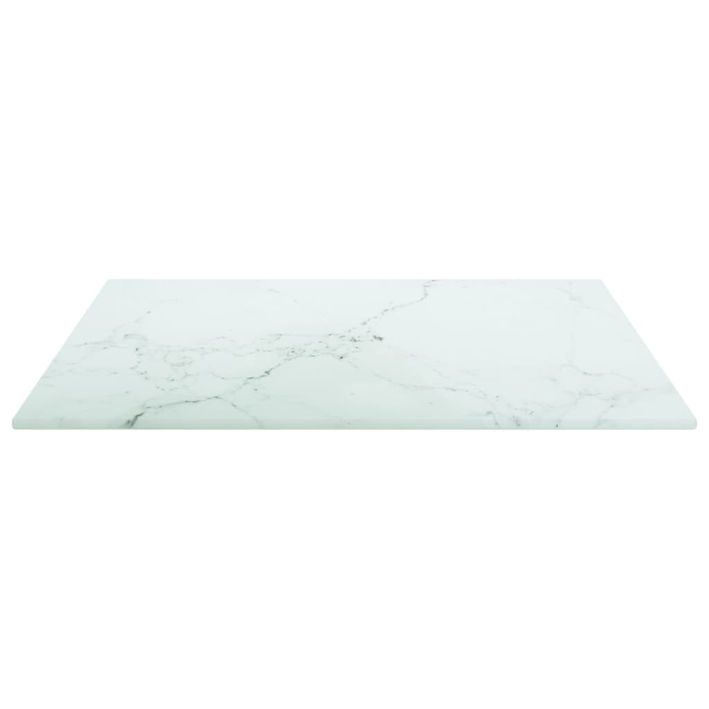 Bordplate hvit 40x40 cm 6 mm herdet glass med marmor design