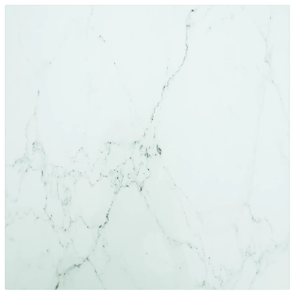 Bordplate hvit 50x50 cm 6 mm herdet glass med marmor design