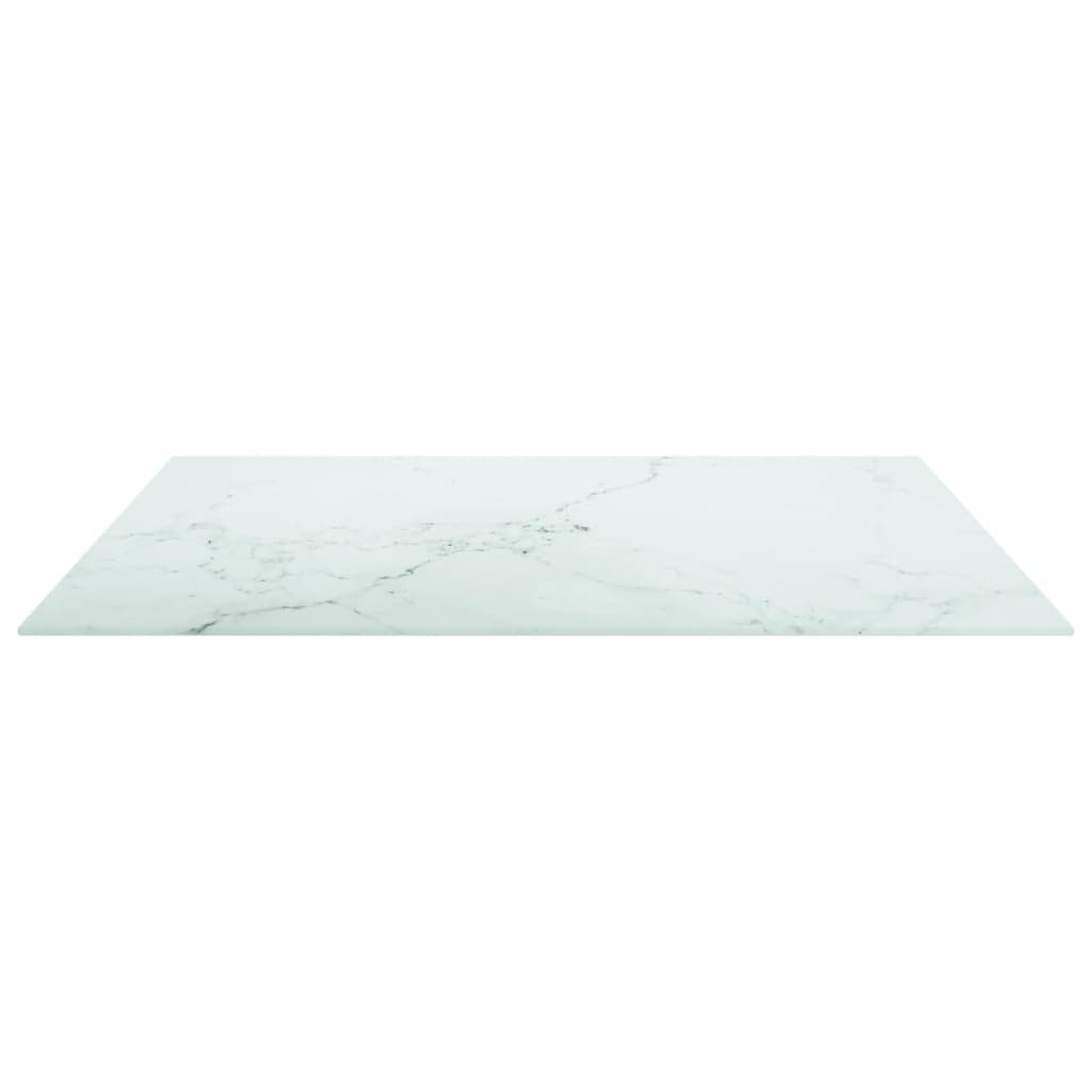 Bordplate hvit 80x80 cm 6 mm herdet glass med marmor design