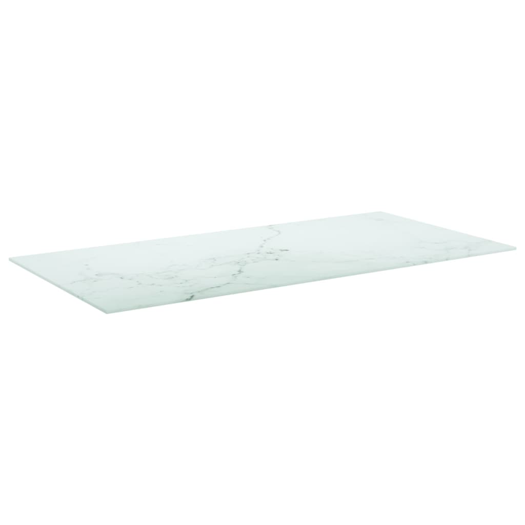Bordplate hvit 100x50 cm 6 mm herdet glass med marmor design