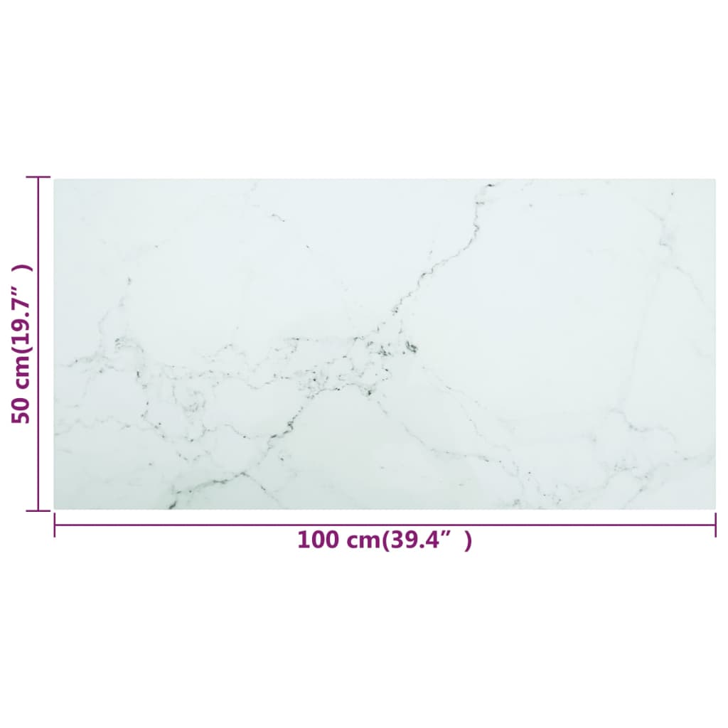 Bordplate hvit 100x50 cm 6 mm herdet glass med marmor design