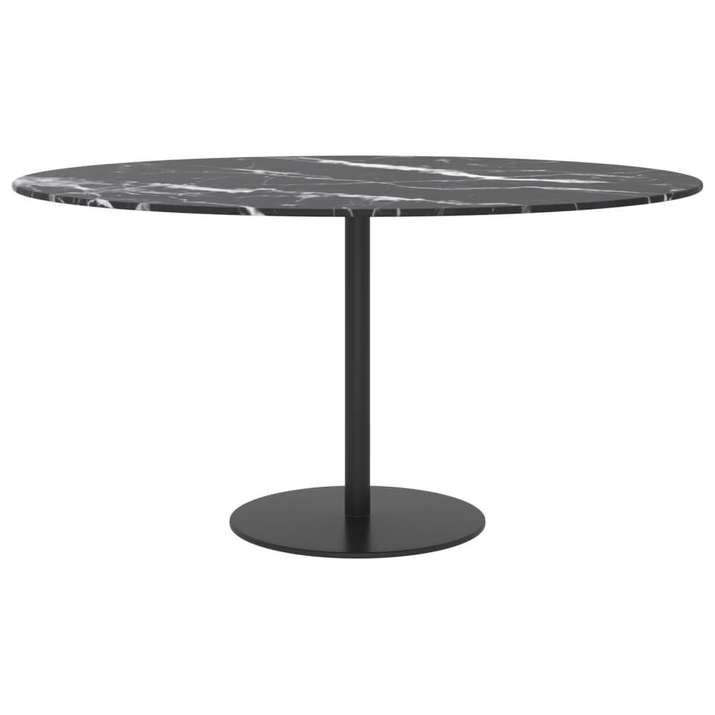 Bordplate svart Ø80x1 cm herdet glass med marmor design