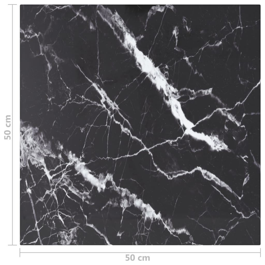 Bordplate svart 50x50 cm 6 mm herdet glass med marmor design