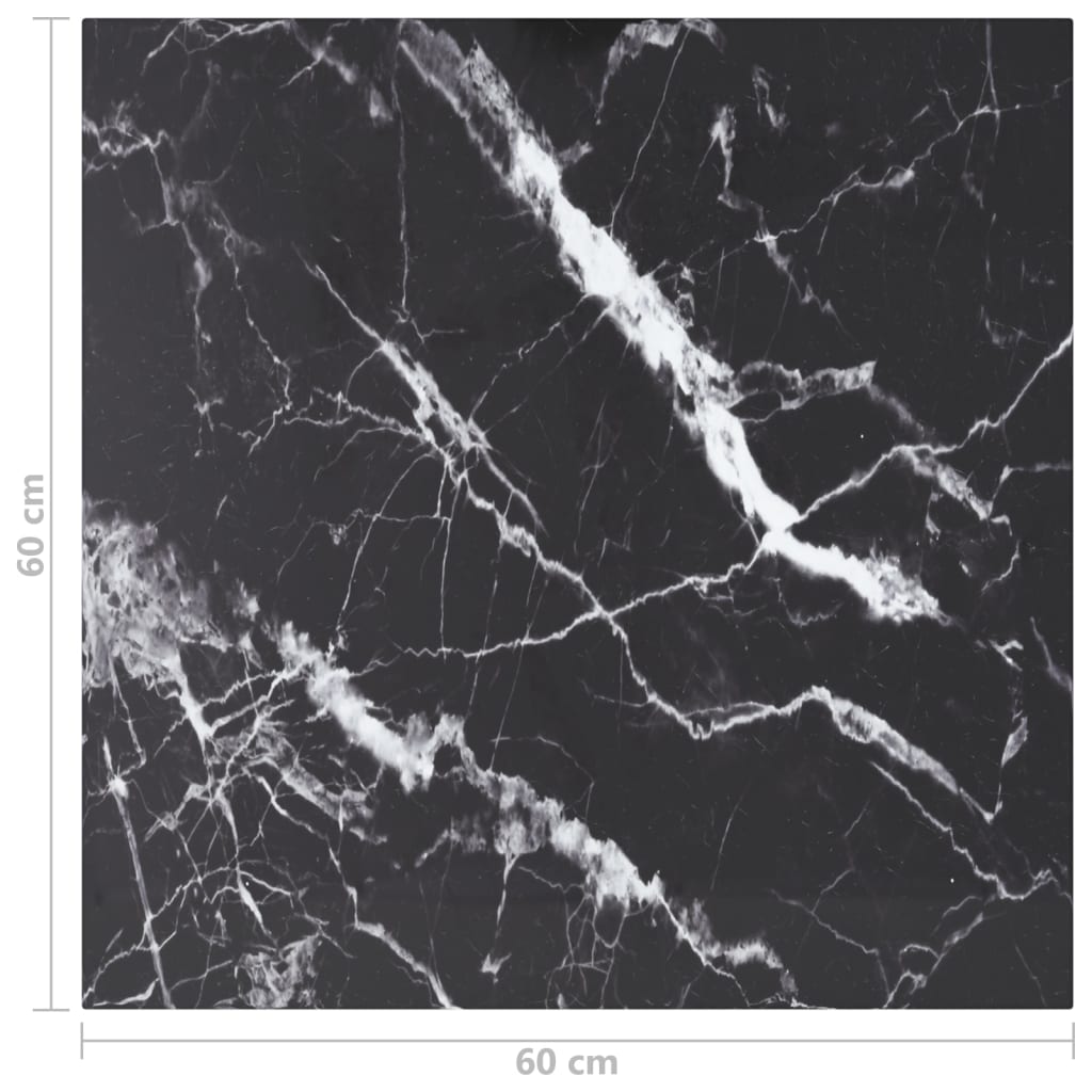 Bordplate svart 60x60 cm 6 mm herdet glass med marmor design