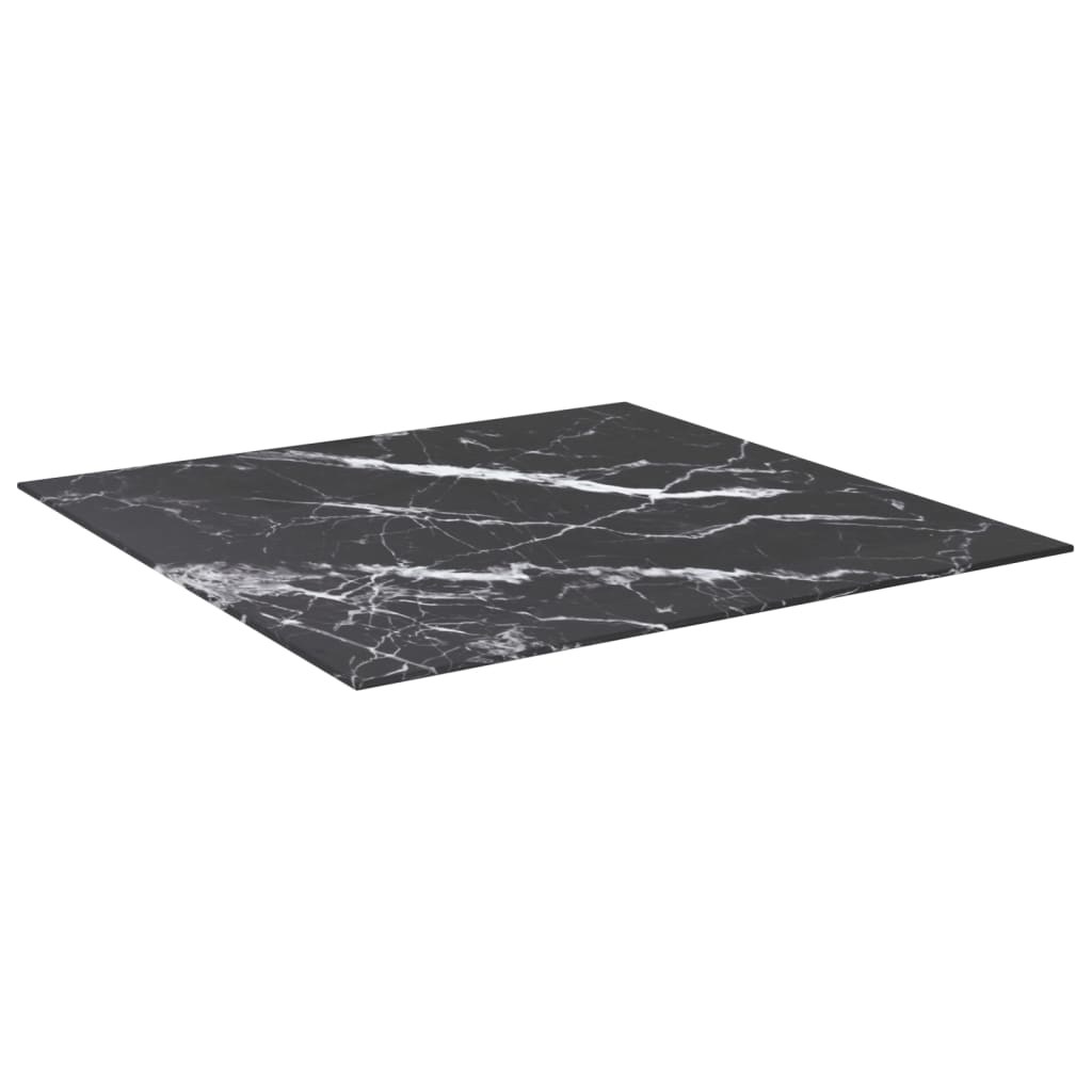 Bordplate svart 80x80 cm 6 mm herdet glass med marmor design