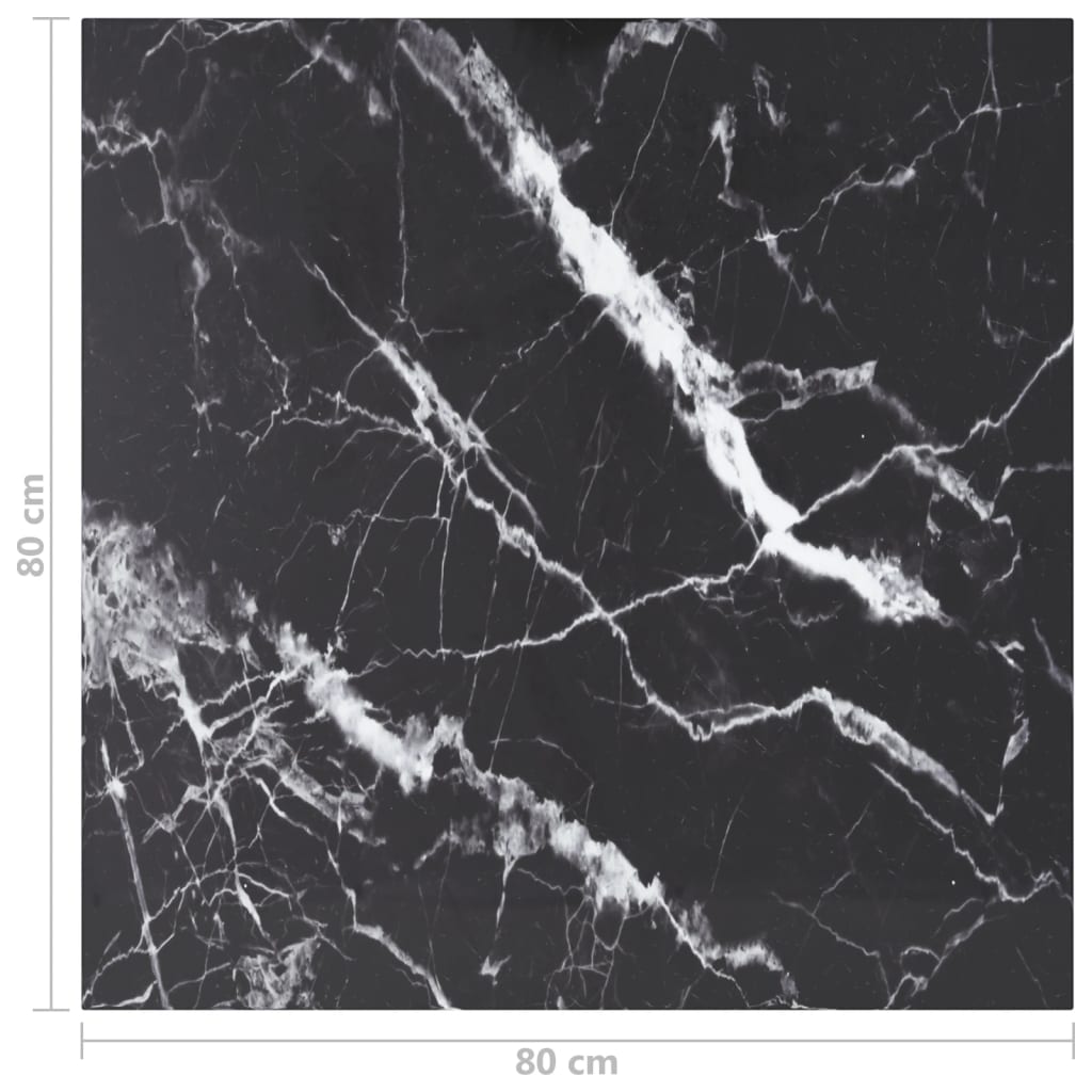 Bordplate svart 80x80 cm 6 mm herdet glass med marmor design