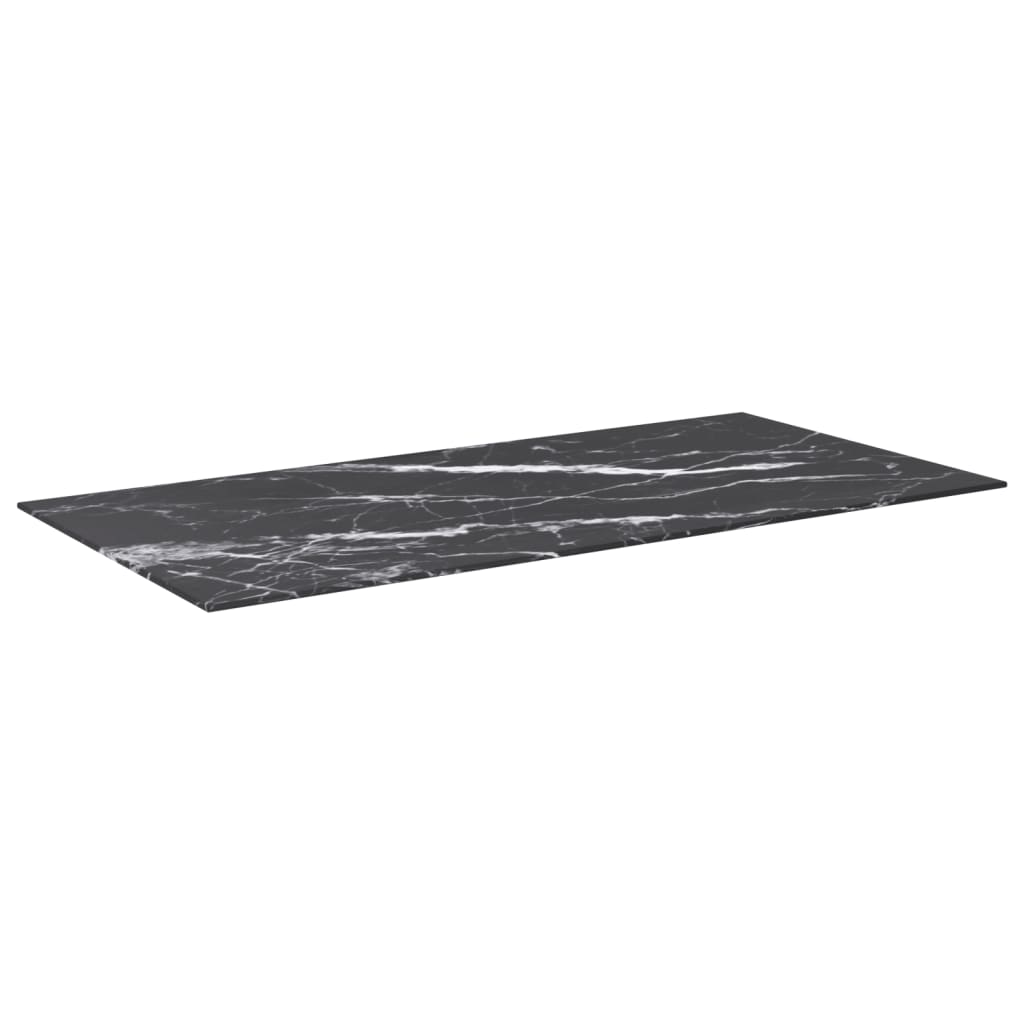 Bordplate svart 100x50 cm 6 mm herdet glass med marmor design