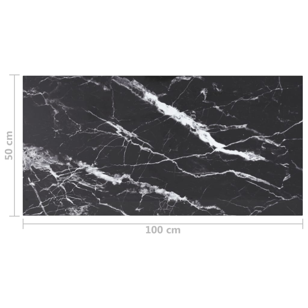 Bordplate svart 100x50 cm 6 mm herdet glass med marmor design