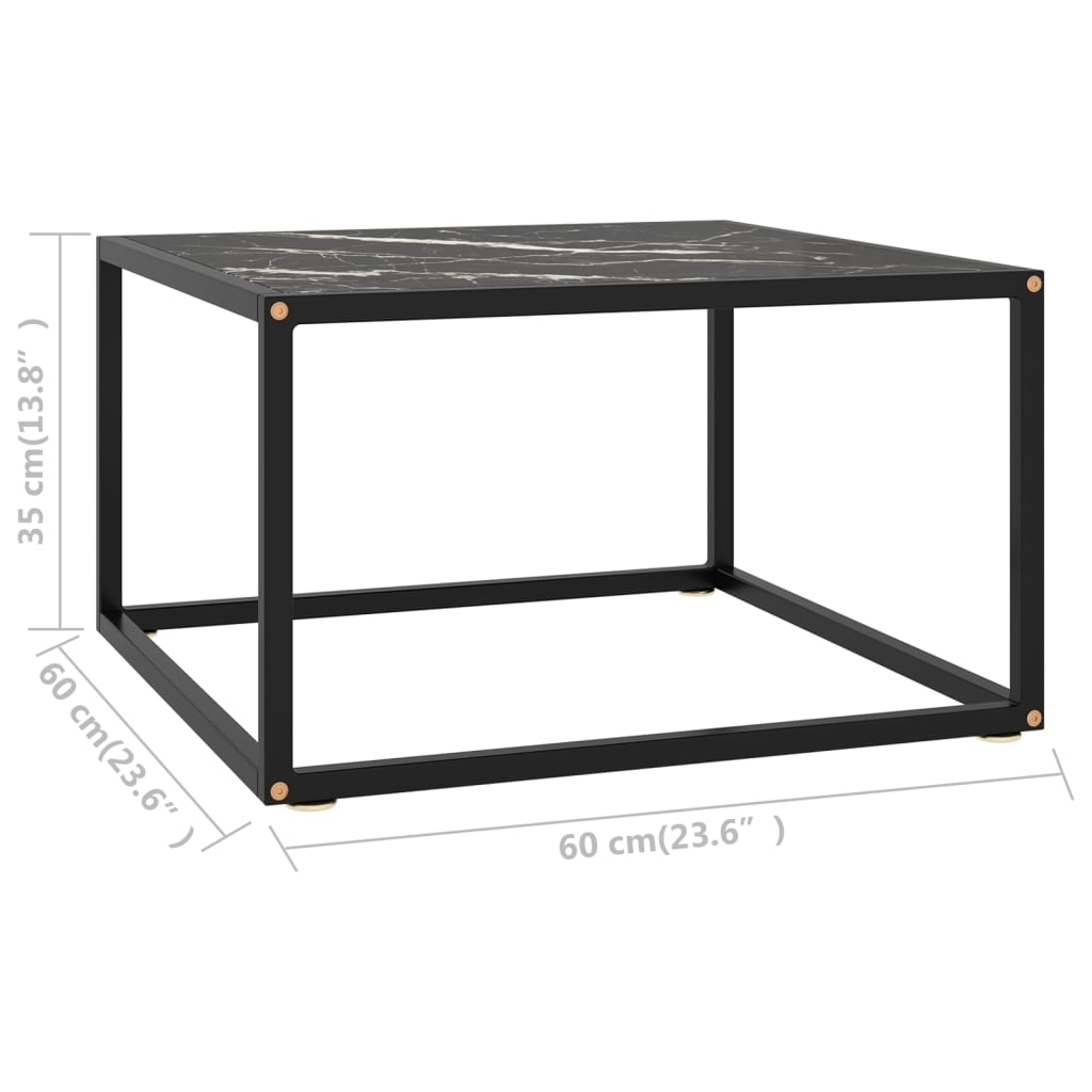 Salongbord svart med svart marmorglass 60x60x35 cm