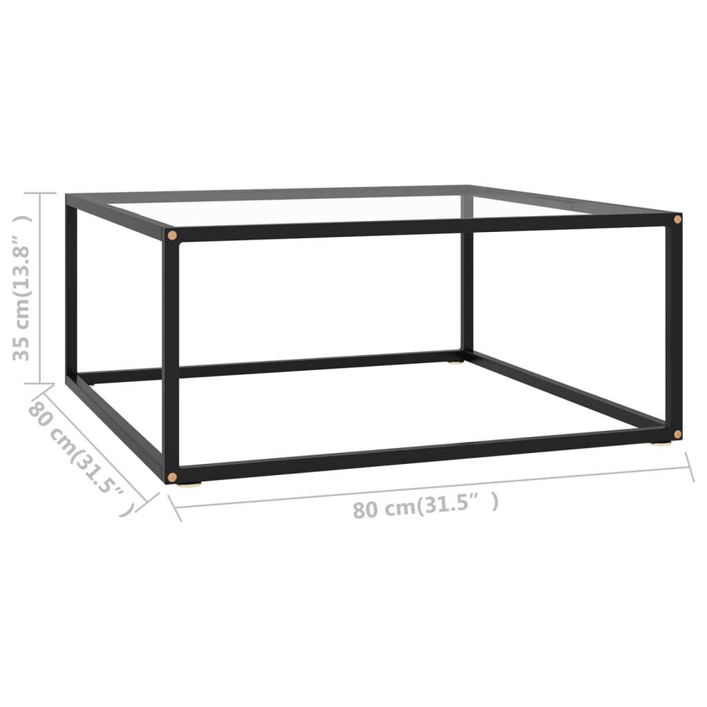 Salongbord svart med herdet glass 80x80x35 cm