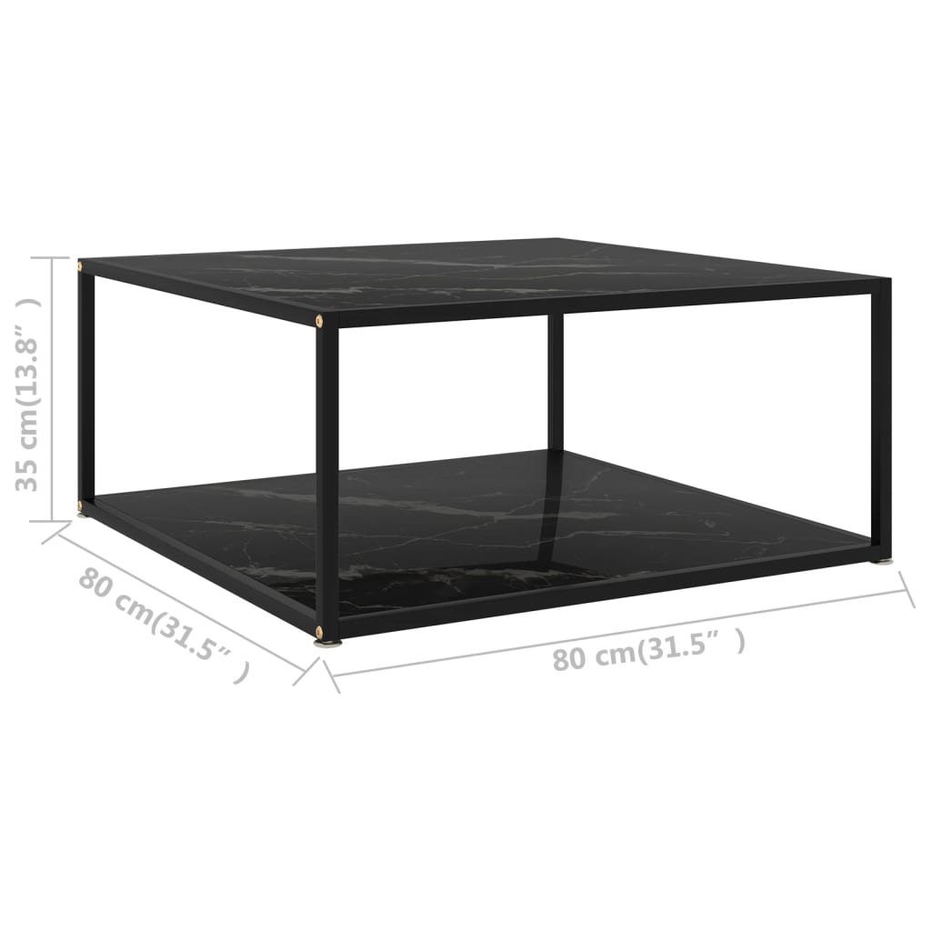 Salongbord svart 80x80x35 cm herdet glass