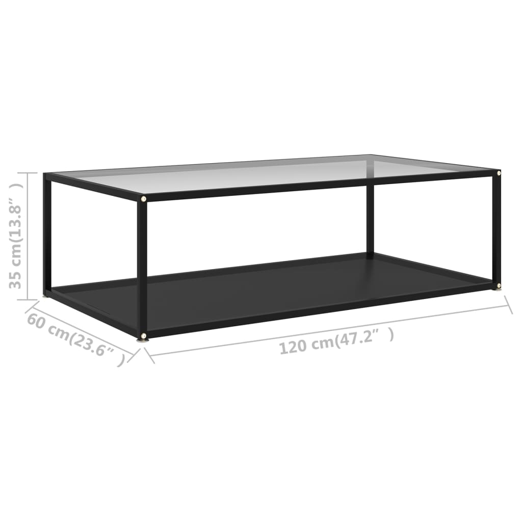 Salongbord gjennomsiktig og svart 120x60x35 cm herdet glass