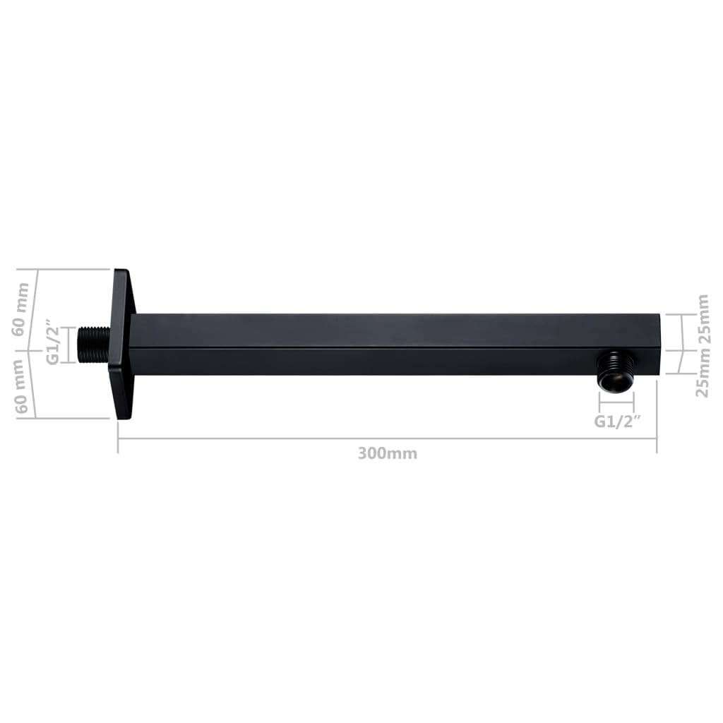 Dusjstøttearm firkantet rustfritt stål 201 svart 30 cm