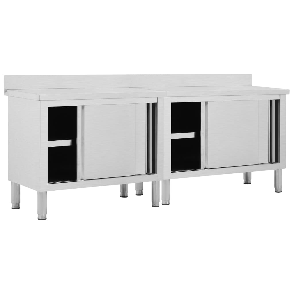 Arbeidsbord med skyvedører 2stk 240x50x(95-97)cm rustfritt stål vidaXL