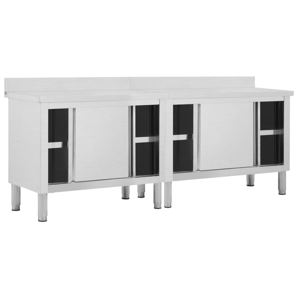 Arbeidsbord med skyvedører 2stk 240x50x(95-97)cm rustfritt stål vidaXL