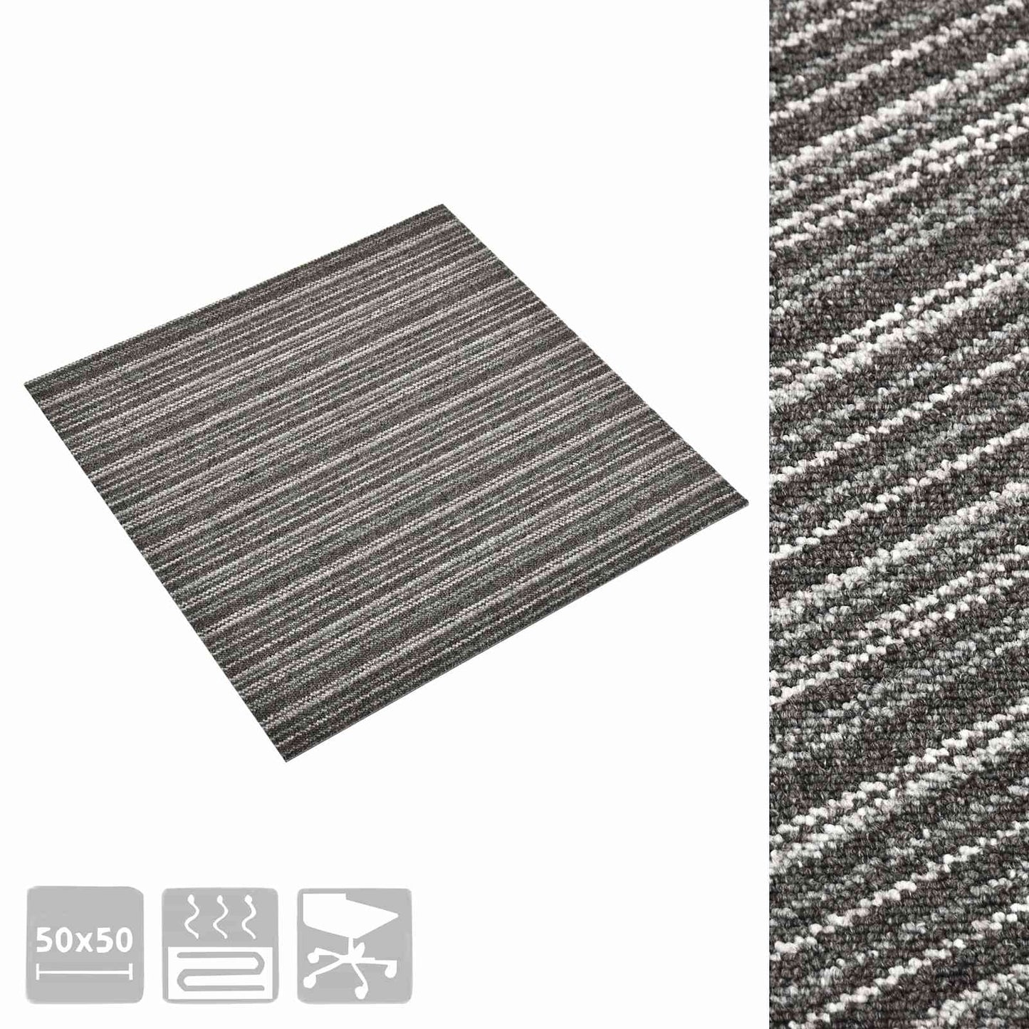 Teppe 20 pcs Stripet antrasitt 50 x 50 cm 100% Polypropylen