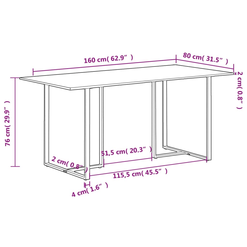 Spisebord 160 cm grovt mangotre
