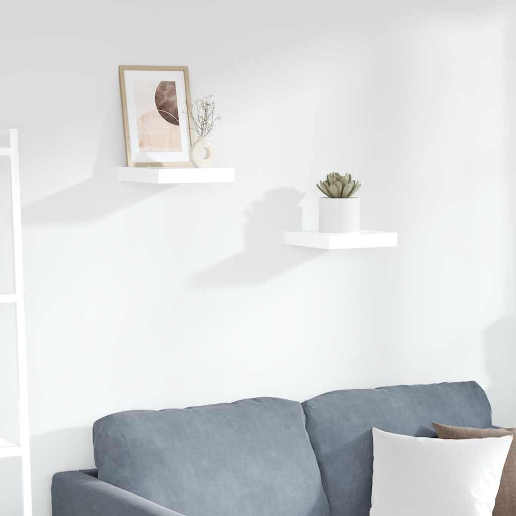 Flytende vegghyller 2 stk høyglans hvit 23x23,5x3,8 cm MDF