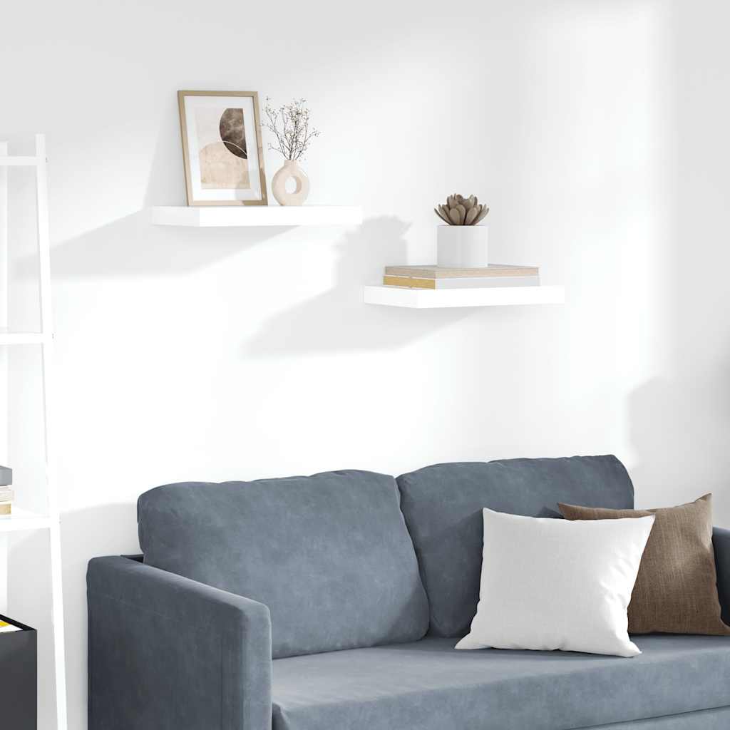 Flytende vegghyller 2 stk høyglans hvit 40x23,5x3,8 cm MDF