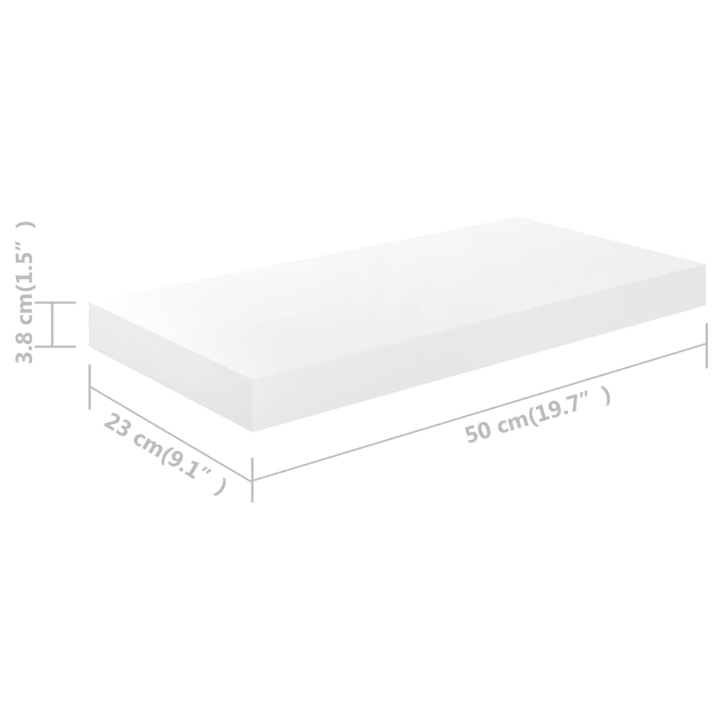 Flytende vegghylle høyglans hvit 50x23,5x3,8 cm MDF