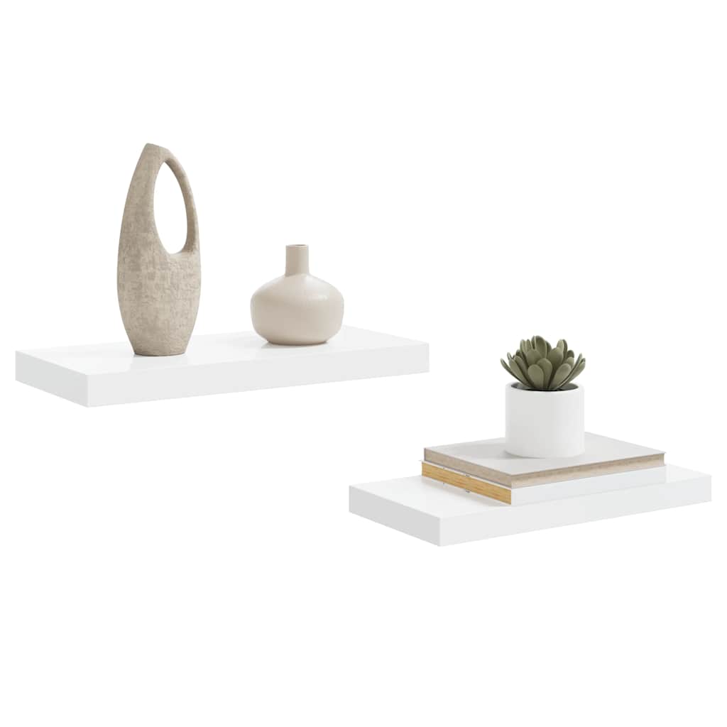 Flytende vegghyller 2 stk høyglans hvit 50x23,5x3,8 cm MDF