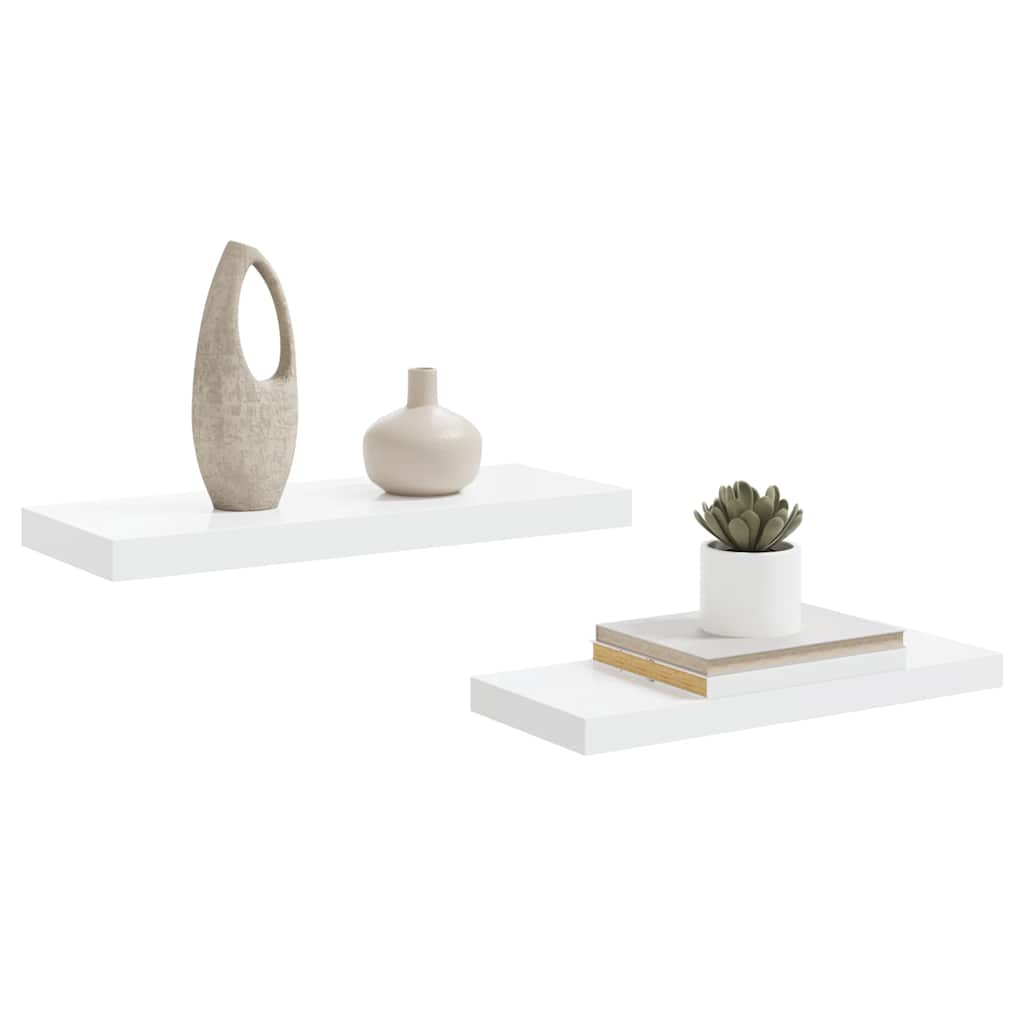 Flytende vegghyller 2 stk høyglans hvit 60x23,5x3,8 cm MDF