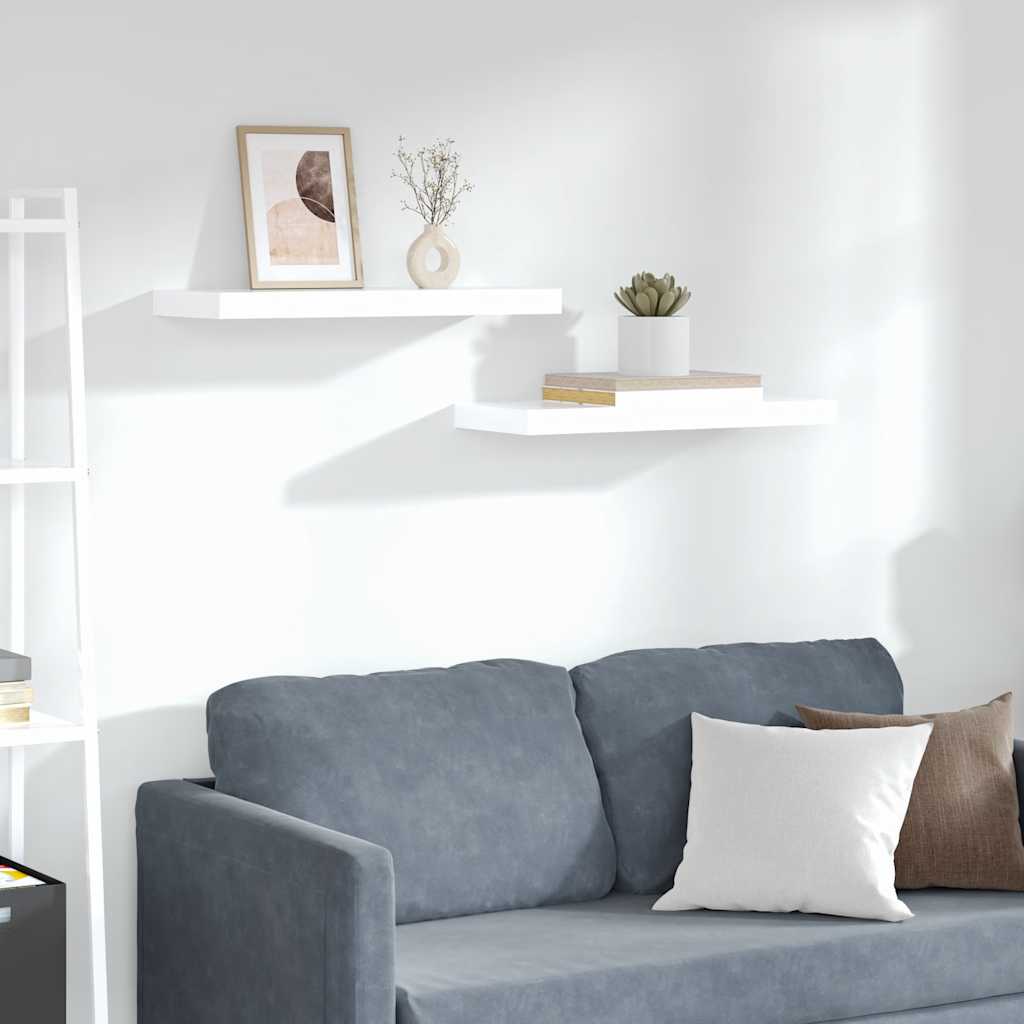 Flytende vegghyller 2 stk høyglans hvit 60x23,5x3,8 cm MDF