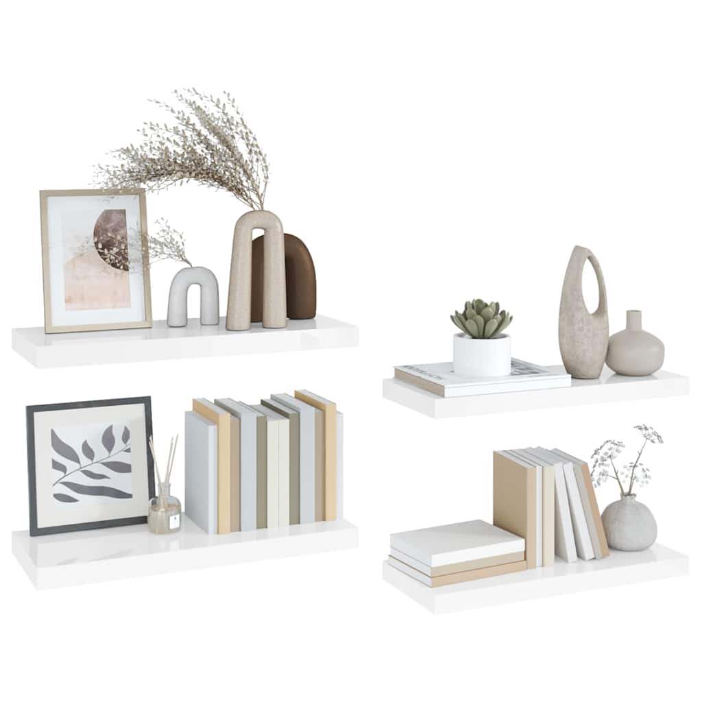 Flytende vegghyller 4 stk høyglans hvit 60x23,5x3,8 cm MDF